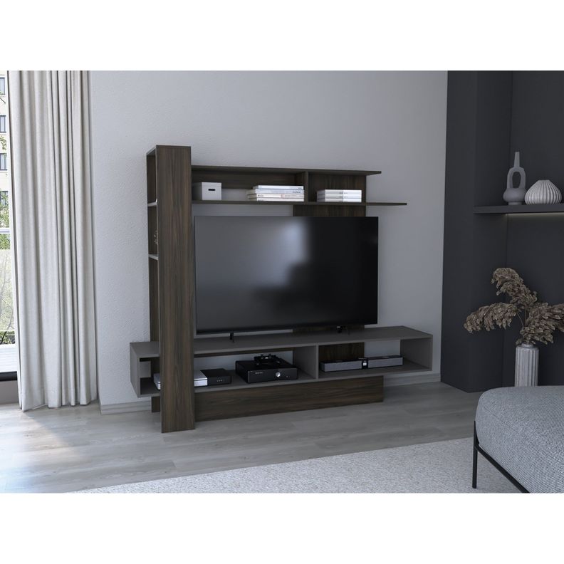 ESTANTE TV 55" CON 4 REPISAS FM-004O CAFÉ OSCURO Y PLOMO-3