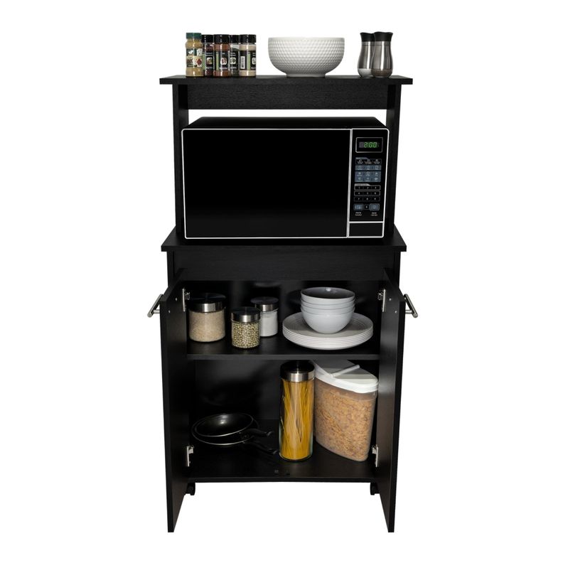 Mueble Microondas Con Ruedas 2 Puertas Fm-004N Negro-2