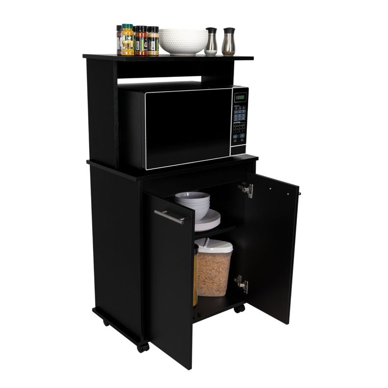 Mueble Microondas Con Ruedas 2 Puertas Fm-004N Negro-3