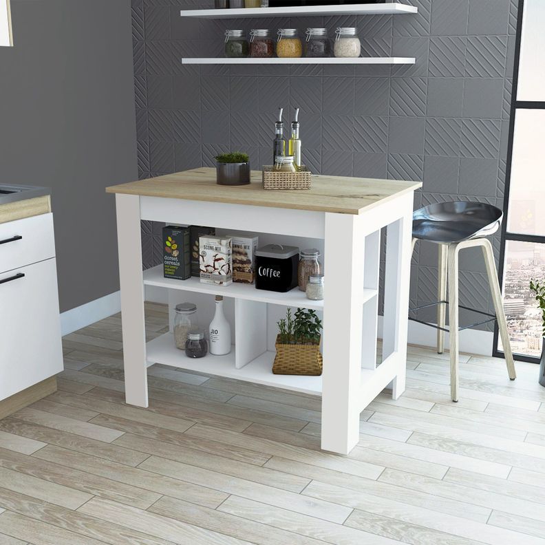 ISLA DE COCINA 103x70x90 CM FM-009A CAFÉ CLARO Y BLANCO-3