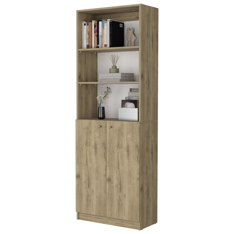 LIBRERO ESTANTE 2 PUERTAS MELAMINA FM-020C CAFE CLARO-2