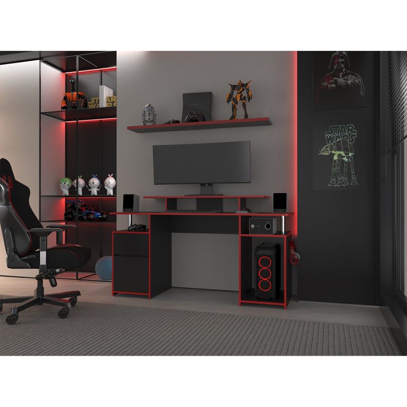 ESCRITORIO GAMER 1 PUERTA 1 CAJON FM 054N NEGRO Y ROJO-4