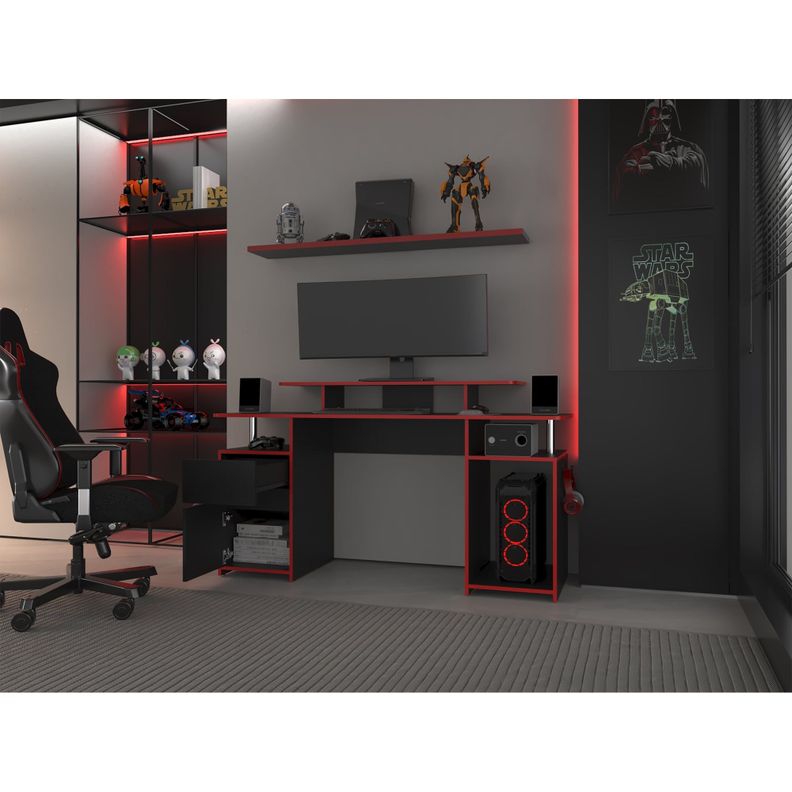 ESCRITORIO GAMER 1 PUERTA 1 CAJON FM 054N NEGRO Y ROJO-5
