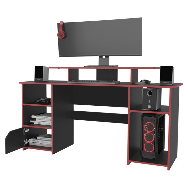 ESCRITORIO GAMER 88,5X157,1X50 CM FM-045N NEGRO Y ROJO-3