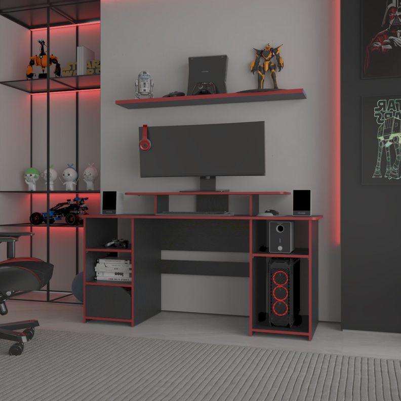 ESCRITORIO GAMER 88,5X157,1X50 CM FM-045N NEGRO Y ROJO-4