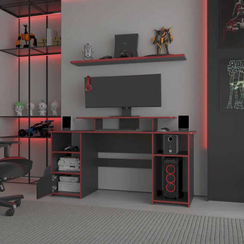 ESCRITORIO GAMER 88,5X157,1X50 CM FM-045N NEGRO Y ROJO-5