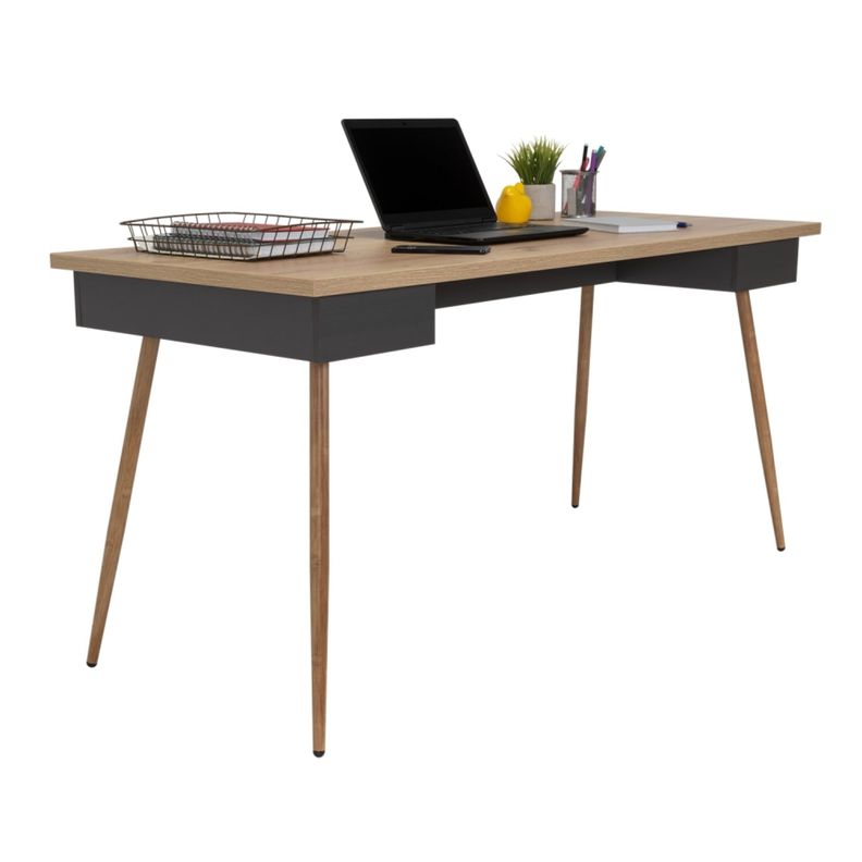 ESCRITORIO 150X73,5X63 CM FM-044C CAFÉ CLARO Y PLOMO-2