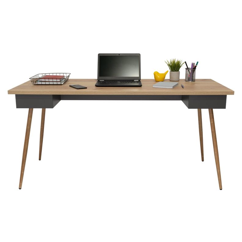 ESCRITORIO 150X73,5X63 CM FM-044C CAFÉ CLARO Y PLOMO-3