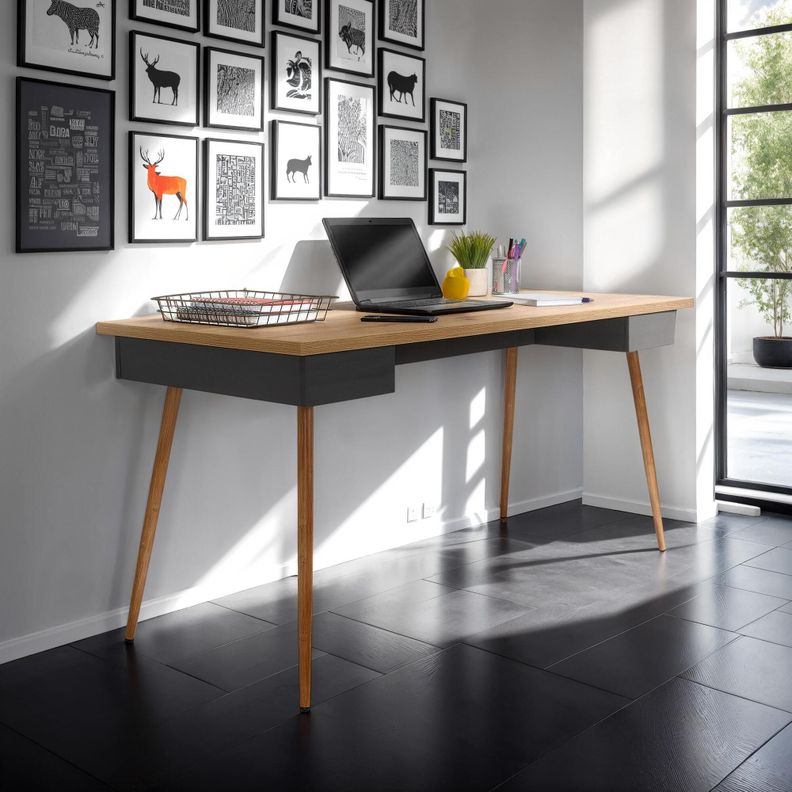 ESCRITORIO 150X73,5X63 CM FM-044C CAFÉ CLARO Y PLOMO-4