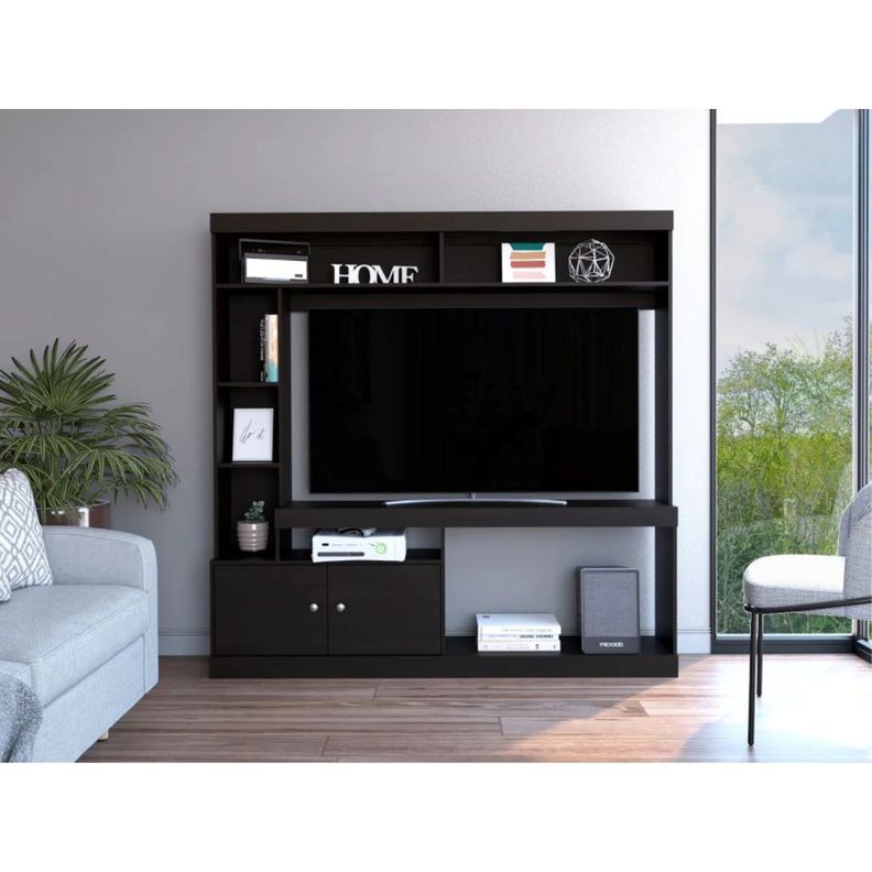 ESTANTE TV 55" CON 2 PUERTAS 7 REPISAS FM-003N - NEGRO-4