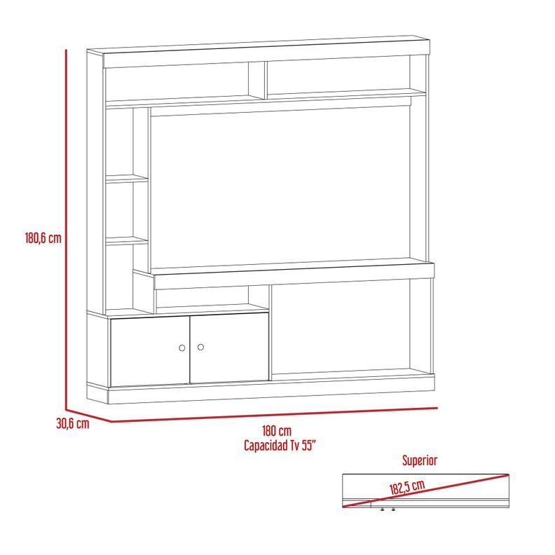 ESTANTE TV 55" CON 2 PUERTAS 7 REPISAS FM-003N - NEGRO-6