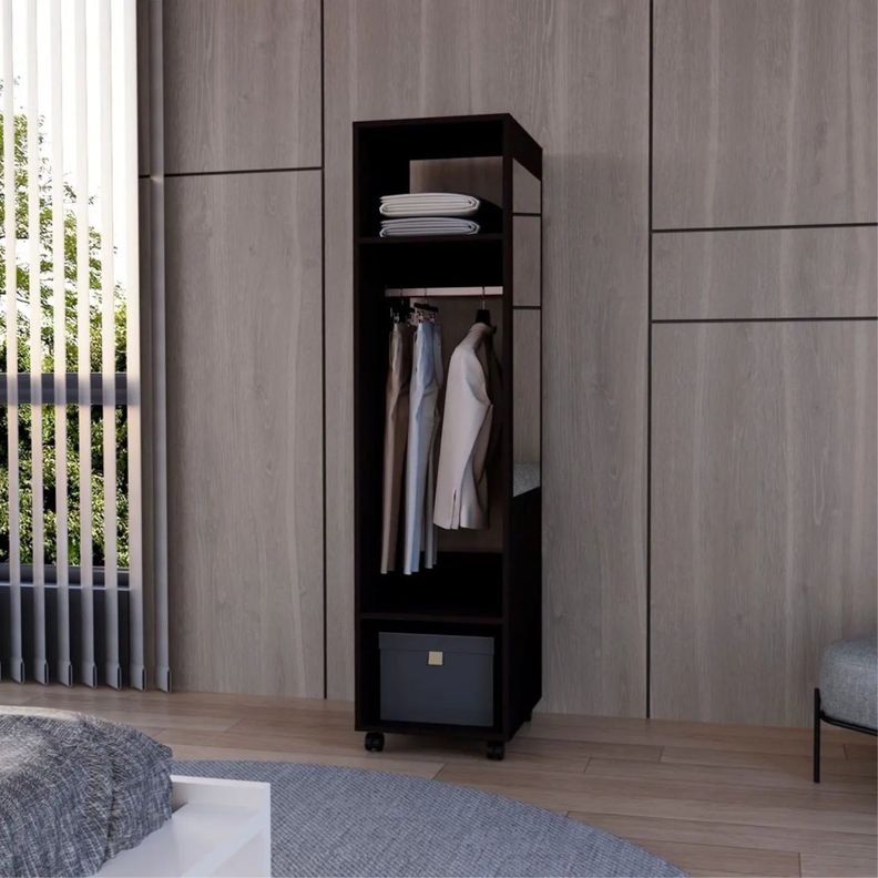 CLOSET CON ESPEJO Y 4 RUEDAS FM-025N - NEGRO-4