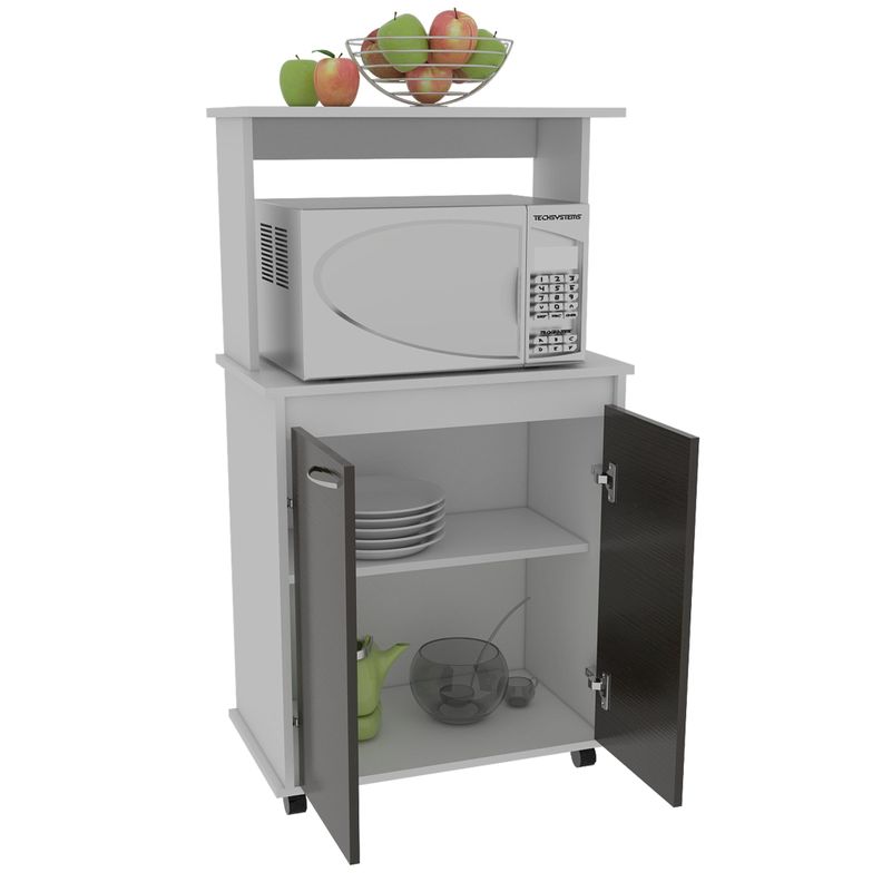 Mueble Microondas Con Ruedas 2 Puertas Fm-010B Blanco Y Negro-3