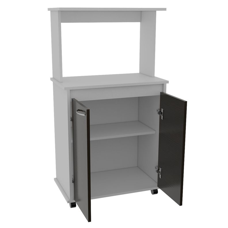Mueble Microondas Con Ruedas 2 Puertas Fm-010B Blanco Y Negro-4