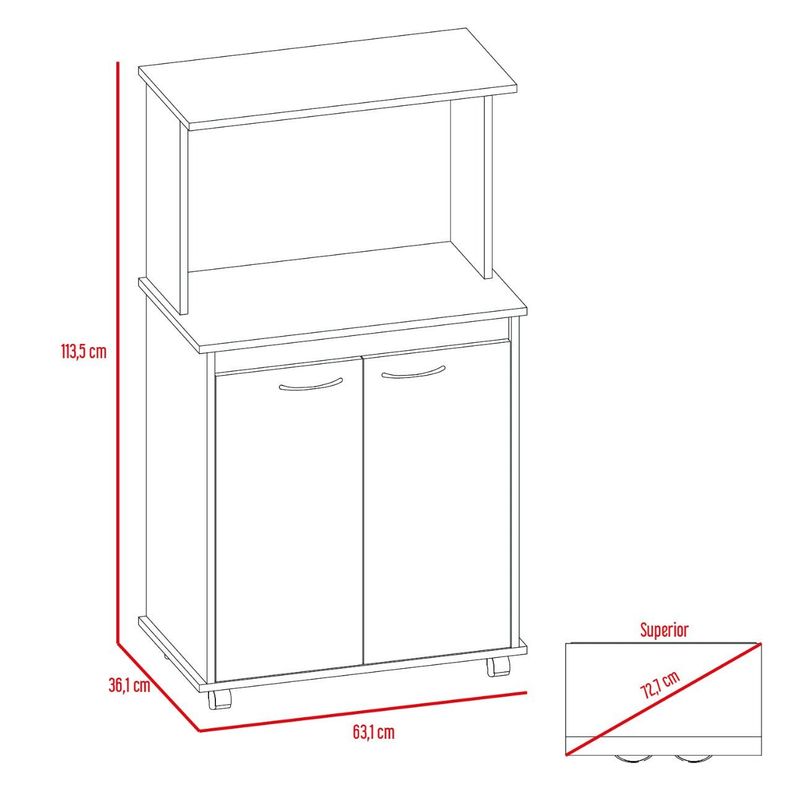 Mueble Microondas Con Ruedas 2 Puertas Fm-010B Blanco Y Negro-5