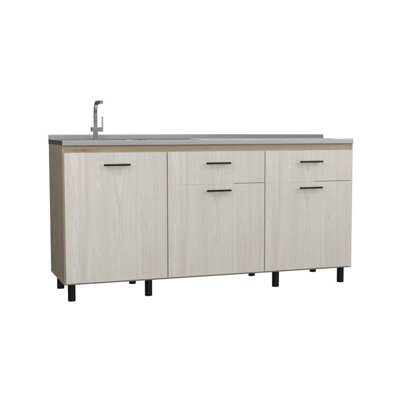 Mueble Base Cocina 3 Puertas 2 Cajones Fm-003E Beige Y Café Claro-0