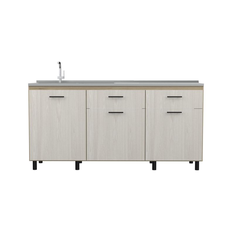Mueble Base Cocina 3 Puertas 2 Cajones Fm-003E Beige Y Café Claro-1