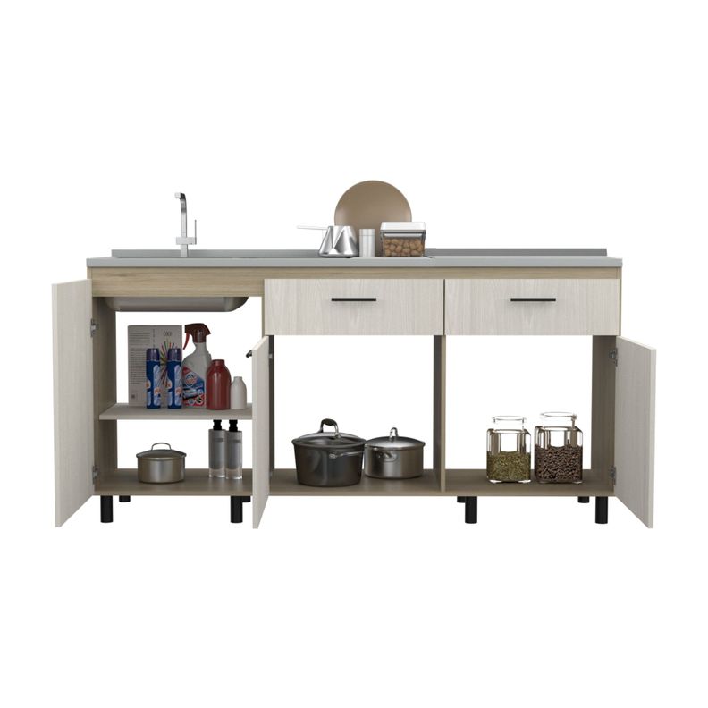 Mueble Base Cocina 3 Puertas 2 Cajones Fm-003E Beige Y Café Claro-2