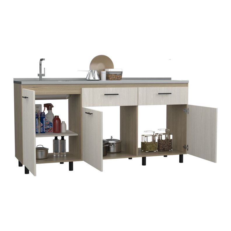 Mueble Base Cocina 3 Puertas 2 Cajones Fm-003E Beige Y Café Claro-3