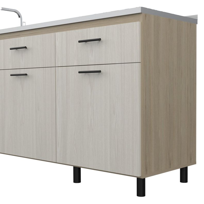 Mueble Base Cocina 3 Puertas 2 Cajones Fm-003E Beige Y Café Claro-4