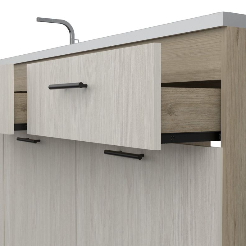Mueble Base Cocina 3 Puertas 2 Cajones Fm-003E Beige Y Café Claro-5