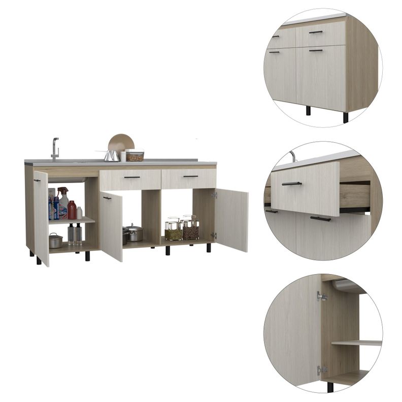 Mueble Base Cocina 3 Puertas 2 Cajones Fm-003E Beige Y Café Claro-7
