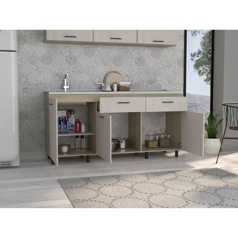 Mueble Base Cocina 3 Puertas 2 Cajones Fm-003E Beige Y Café Claro-9