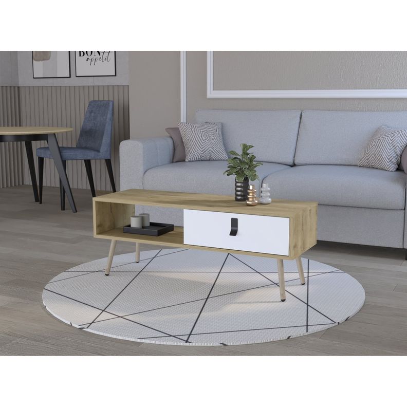MESA DE CENTRO 1 CAJON FM-015C CAFÉ CLARO Y BLANCO-4