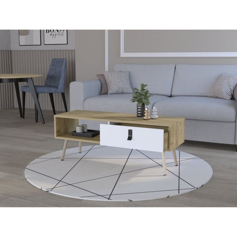MESA DE CENTRO 1 CAJON FM-015C CAFÉ CLARO Y BLANCO-5
