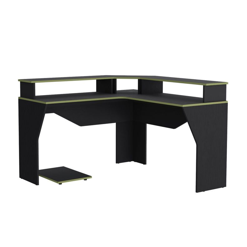 ESCRITORIO GAMER EN L FM-046O - NEGRO Y CANTO VERDE-0