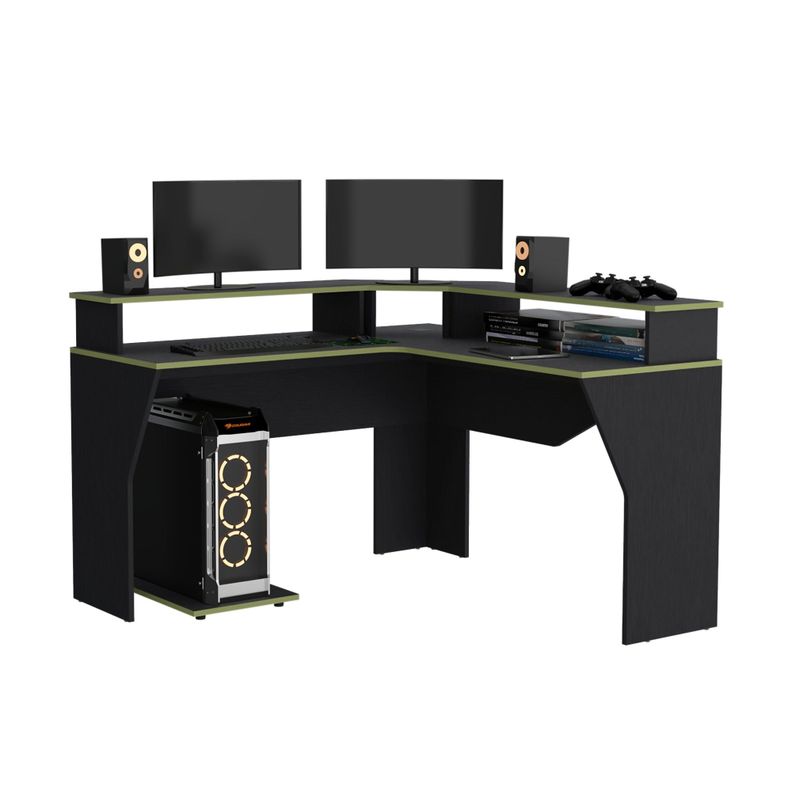 ESCRITORIO GAMER EN L FM-046O - NEGRO Y CANTO VERDE-2