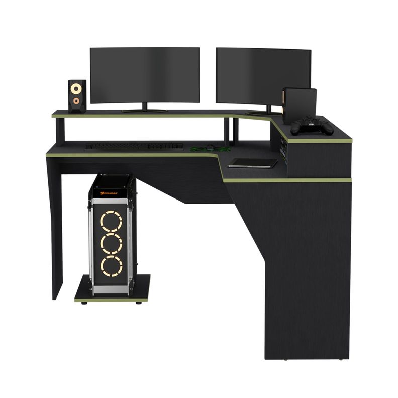 ESCRITORIO GAMER EN L FM-046O - NEGRO Y CANTO VERDE-3