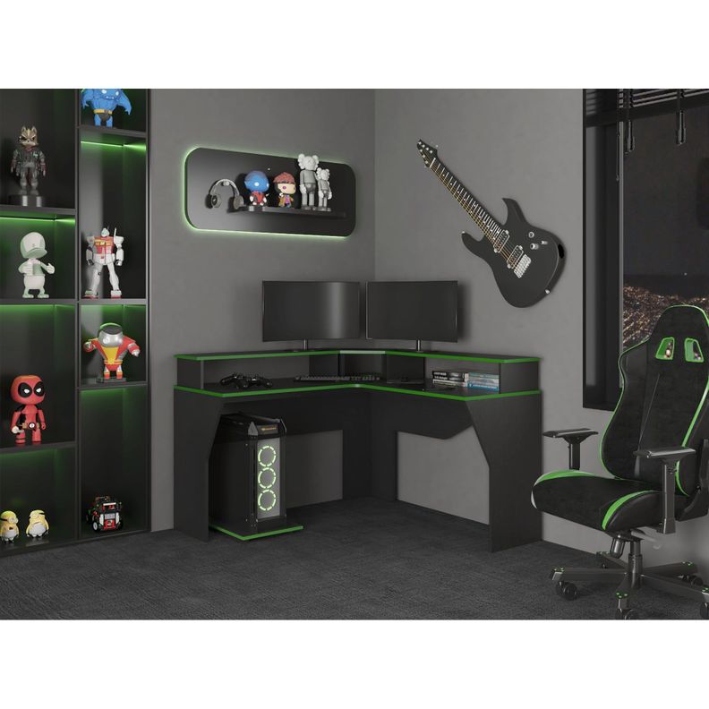 ESCRITORIO GAMER EN L FM-046O - NEGRO Y CANTO VERDE-5
