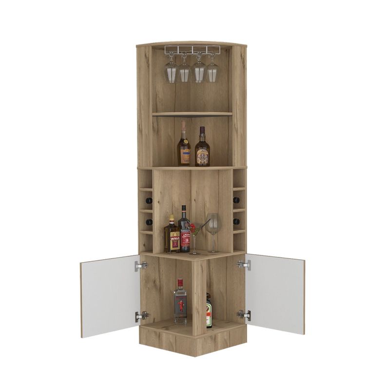 Bar Esquinero Soporte Para Copas Fm-001A - Cafe Claro Y Blanco-2