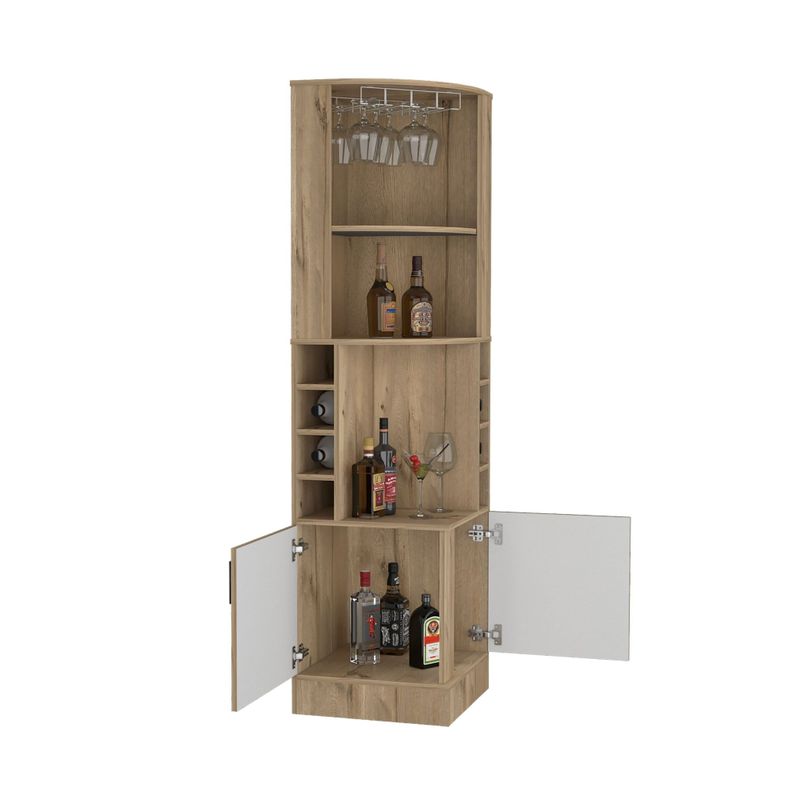 Bar Esquinero Soporte Para Copas Fm-001A - Cafe Claro Y Blanco-3