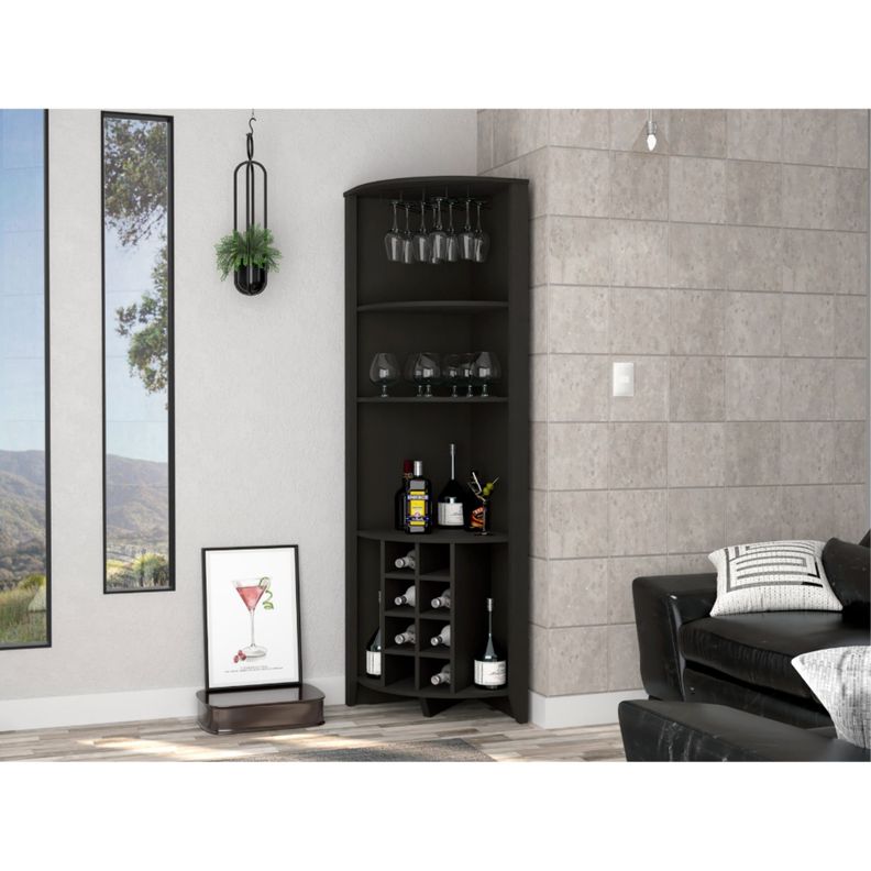 BAR ESQUINERO 8 BOTELLEROS Y PORTACOPAS FM-002N - NEGRO-2