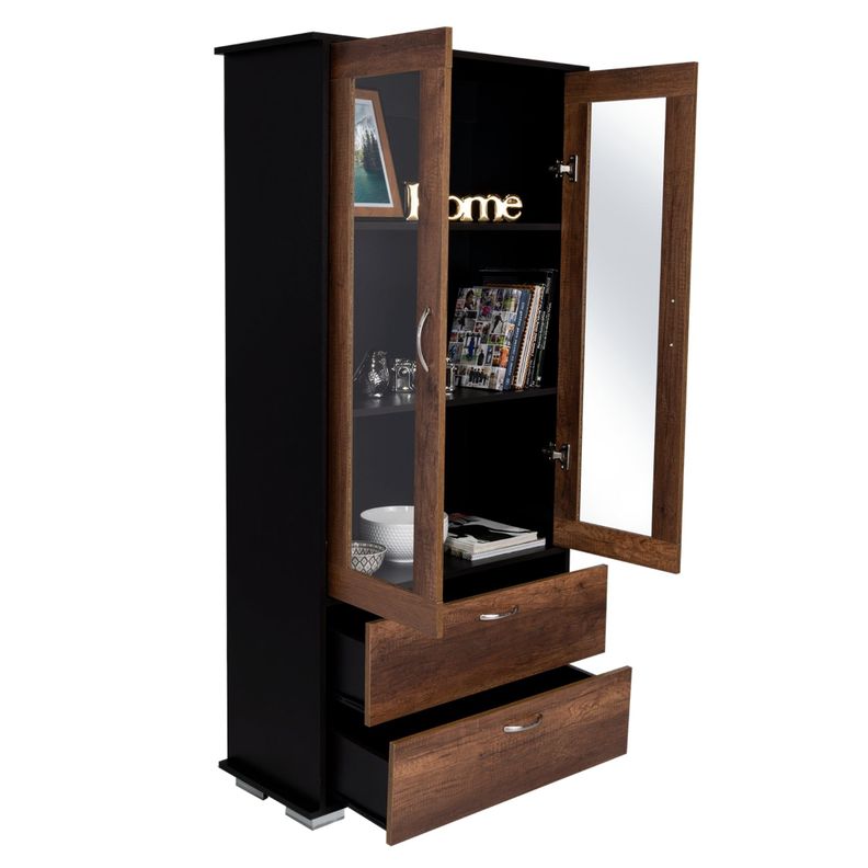 VITRINA 2 CAJONES 2 PUERTAS FM-001O - CAFÉ OSCURO Y NEGRO-3