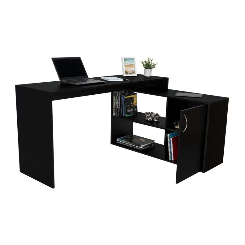 ESCRITORIO EN L 1 PUERTA Y ESTANTES  FM-032N - NEGRO-2