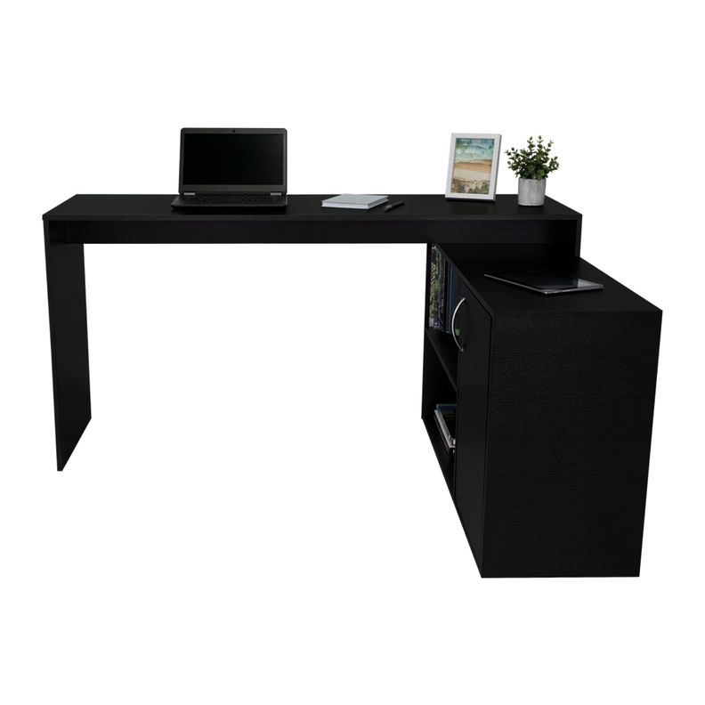 ESCRITORIO EN L 1 PUERTA Y ESTANTES  FM-032N - NEGRO-3