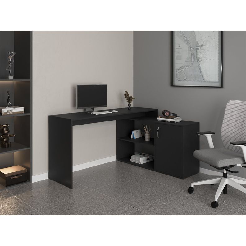 ESCRITORIO EN L 1 PUERTA Y ESTANTES  FM-032N - NEGRO-4