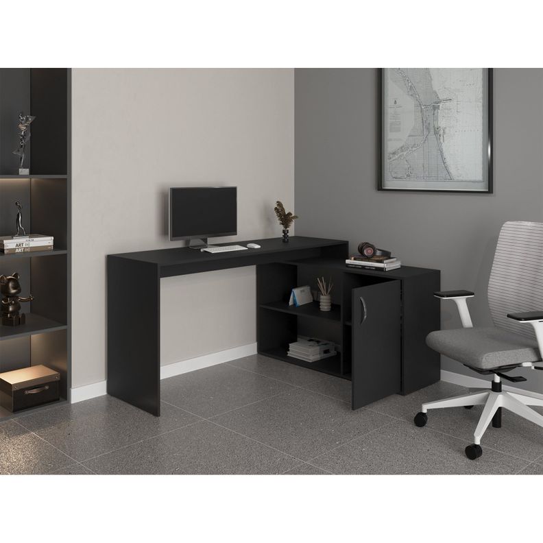 ESCRITORIO EN L 1 PUERTA Y ESTANTES  FM-032N - NEGRO-5