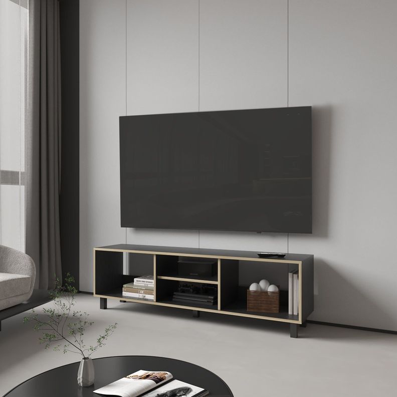 RACK TV 70" CON 5 REPISAS FM-033N - NEGRO Y CAFÉ CLARO-3