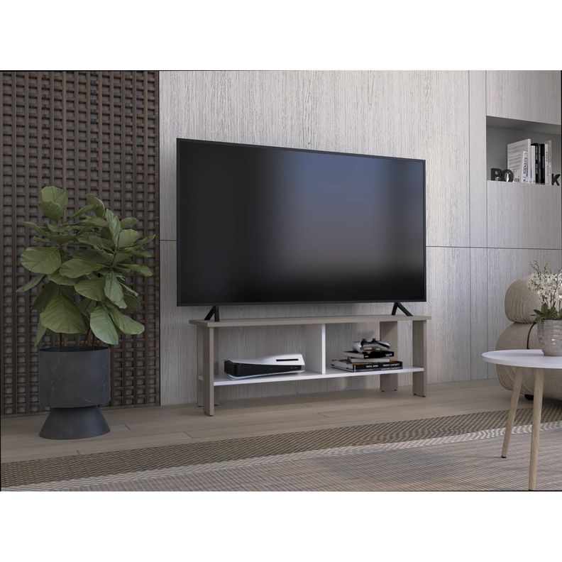 RACK TV 50" CON 2 REPISAS FM-031B BEIGE Y BLANCO-4