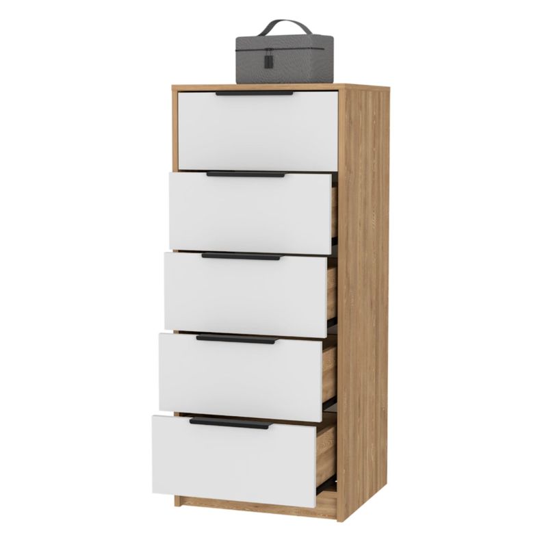 COMODA 5 CAJONES FM-002C - CAFE CLARO Y BLANCO-1