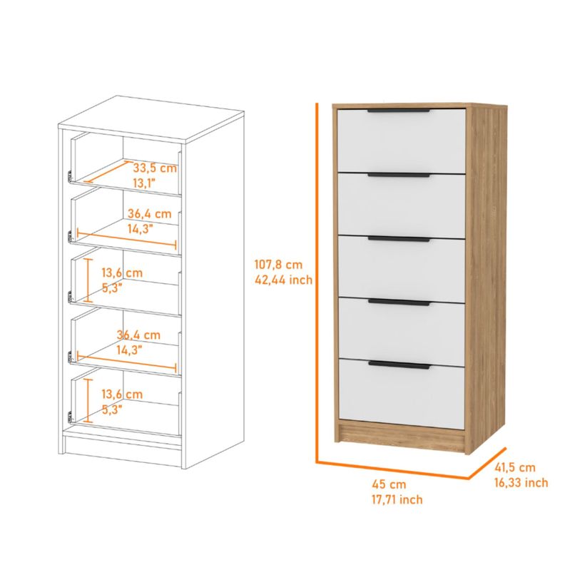 COMODA 5 CAJONES FM-002C - CAFE CLARO Y BLANCO-4