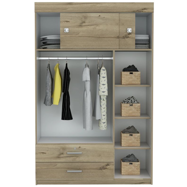CLOSET 5 PUERTAS 2 CAJONES FM-003C CAFÉ CLARO Y BLANCO-2