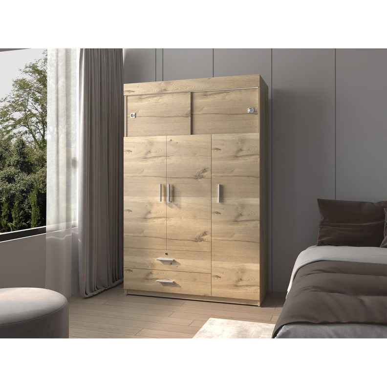 CLOSET 5 PUERTAS 2 CAJONES FM-003C CAFÉ CLARO Y BLANCO-4