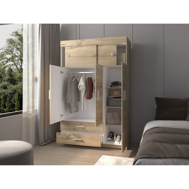 CLOSET 5 PUERTAS 2 CAJONES FM-003C CAFÉ CLARO Y BLANCO-5