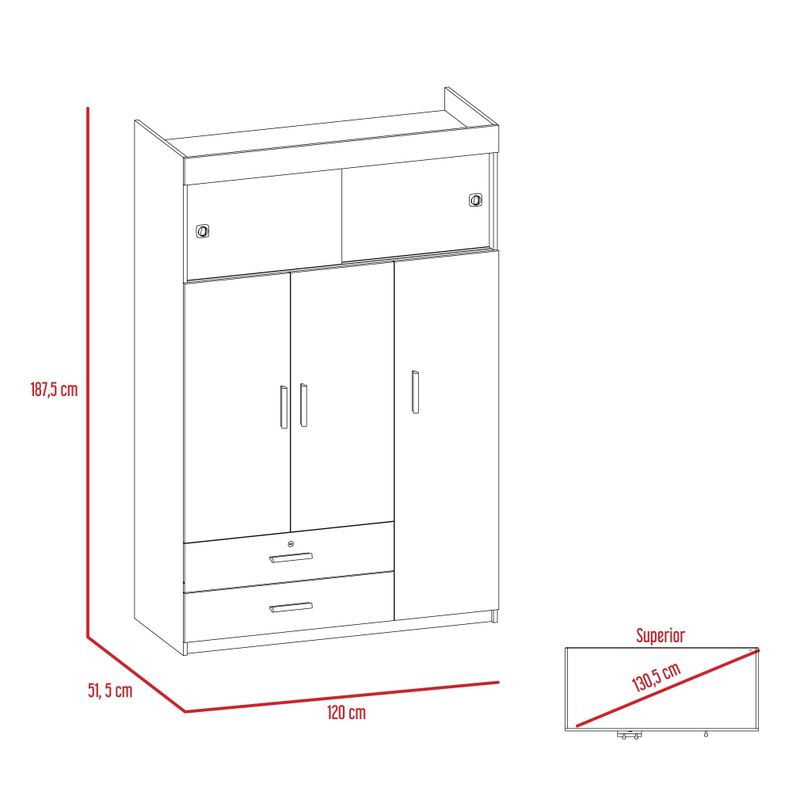 CLOSET 5 PUERTAS 2 CAJONES FM-003C CAFÉ CLARO Y BLANCO-6