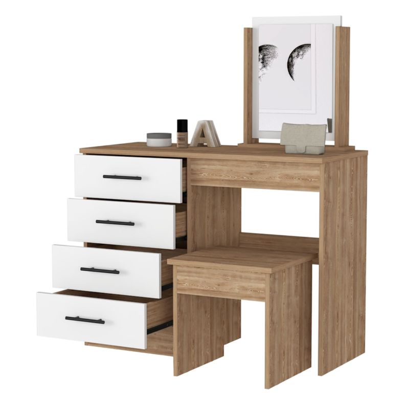 MUEBLE TOCADOR CON ESPEJO Y 4 CAJONES  FM-001C - CAFE CLARO-2